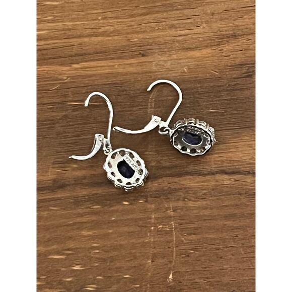 925 Sterling Silver Blue Stone Halo Necklace & Dangle Earrings Set 16.5” - Picture 6 of 16